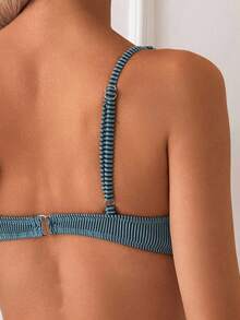 SHEIN Swim Bộ bikini sọc gợi cảm dành cho nữ, Đồ bơi đi nghỉ - Màu xanh lá cây đậm - Xem 4