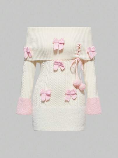 Kawaii Robe moulante sexy pour femmes avec accent nœud, rose poudré