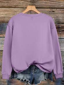 EMERY ROSE Áo nỉ cổ tròn in chữ dành cho nữ - Màu tím - Xem 2