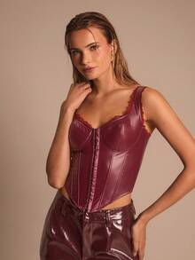 Glamine Women's Solid Color Wide Strap Lace Trim Sleeveless Fitted Camisole - Burgundy - View 4