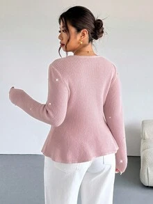 Firerie Áo len đính cườm và ngọc trai giả thanh lịch cỡ lớn dành cho nữ vào mùa thu/đông - Hồng - Xem 2