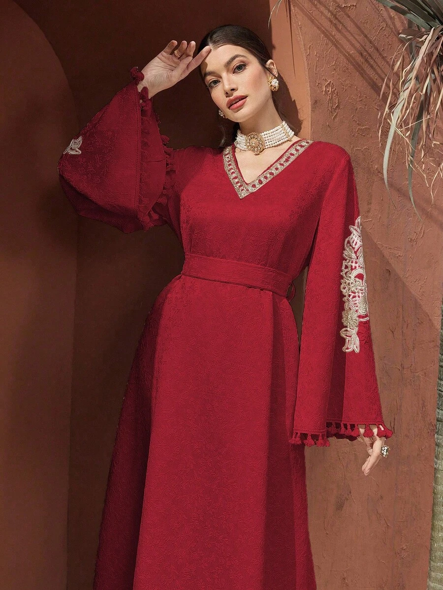 Al Najma 女士土耳其长裙和阿拉伯传统长袍 - 紅色 - 查看 1