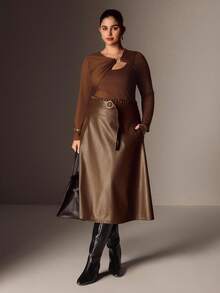 Juhart Elenzga Damen Langarm T-Shirt in Unifarbe mit Ringdesign in Große Größen