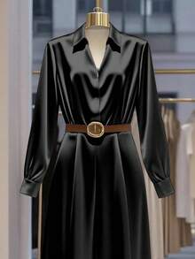 Franclia Women's Elegant Solid Color V-Neck Jumpsuit, Suitable For Commuting - Black - View 3