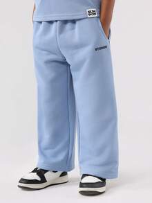 SUMWON Studios Boys Two Piece Co-Ord Set Casual Wide Leg Pants Sweatshirt Outfit For Spring Summer Fall Casual Everyday Wear - Dusty Blue - View 4