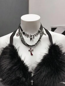 StreetHx 时尚女式毛茸茸金属装饰露背连衣裙