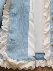 Aveloria Jaqueta Curta Elegante e Doce de Estilo Francês Retrô - Azul e Branco - Visão 7