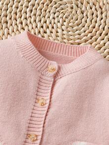 SHEIN Infant/Toddler Girls Rabbit Bow Pattern Long Sleeve Top And Pants Sweater Set Fall Winter - Baby Pink - View 5