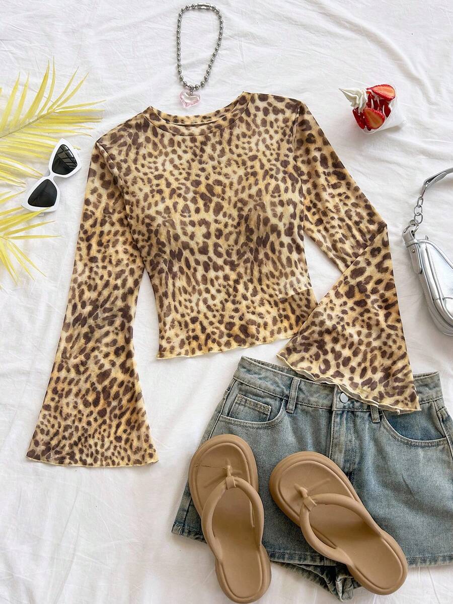 Soleia 女士复古豹纹度假上衣，秋冬季 - 彩色 - 查看 1
