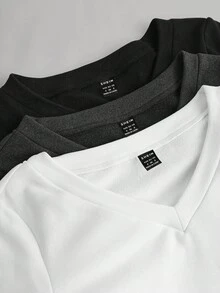 SHEIN EZwear 女士百搭V领褶皱腰部保暖长袖修身T恤，休闲百搭，大码，冬季上衣，女士三件装上衣，长袖露脐上衣，修身上衣，女士长袖上衣，女士长袖上衣，女士长袖上衣 - 彩色 - 查看 6