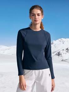 In My Nature 女士纯色圆领长袖休闲健身户外T恤 - 藍色 - 查看 3