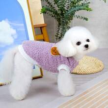 PETSIN 季节性圣诞天鹅绒宠物连帽衫，适合狗和猫 - 温暖时尚的毛绒羊毛运动衫背心，适合小动物，配有方便的牵引绳附件和可爱的圣诞老人图案，非常适合冬季寒冷、送礼和日常使用 - 紫色 - 查看 4