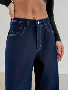 SHEIN Tall HIGH RISE WIDELEG JEAN WITH LEOPARD TALL - Dark Wash - View 5