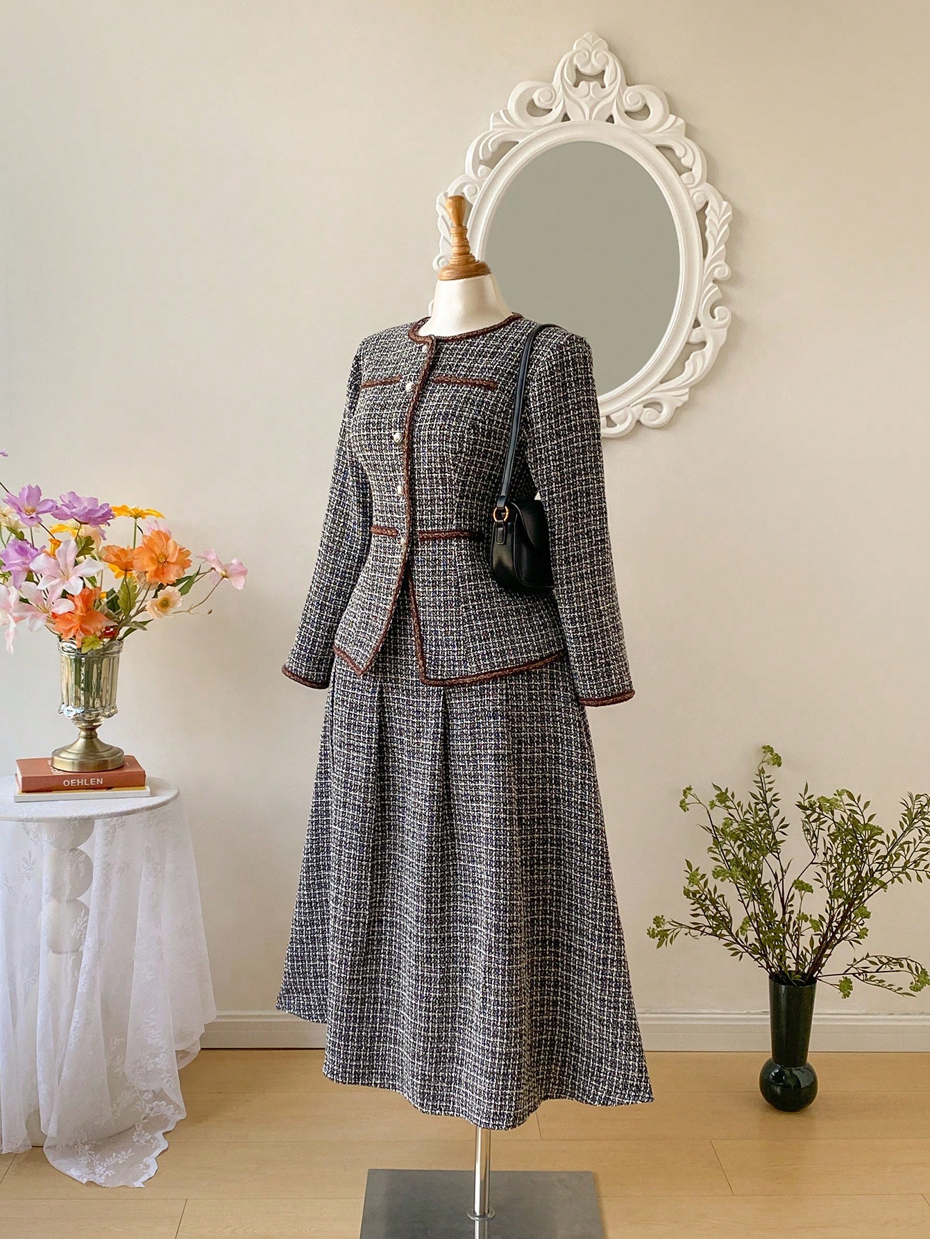 SHEIN MOD بدلة نسائية من قطعتين، تنورة طويلة وبلاي...