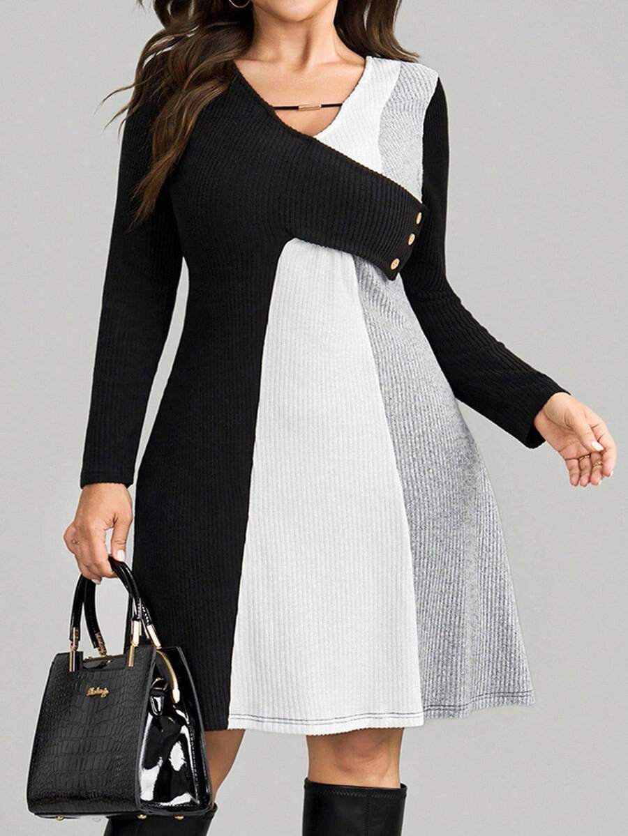 Comfylo Plus Size Asymmetric Collar Colorblock Ribbed Knit Dress Plus Size Dress Plus Size Winter Dress Plus Size Casual Dress Plus Size Fall Dress Plus Size Sweater Dress Winter Clothes For Women Fall Dresses For Women Fall Clothes For Women Winter Dresses Fall Clothes For Women Fall Dresses Clothes Women Winter Dress Fall Clothes For Women Fall Outfits Women Dresses For Women Casual  Business Casual Women Gray Dress