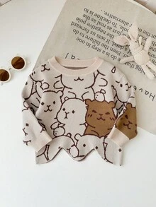 SHEIN Babygirl Cute Casual Cartoon Pattern Long Sleeve Sweater, Autumn/Winter Fall - Multicolor - View 5