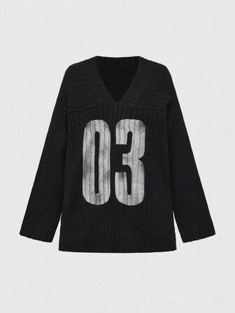 Grunge Punk Pull ample à encolure V avec impression numérique Blockcore