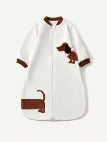 Cozy Pixies 一件婴儿保暖羊毛加厚刺绣小狗图案长袖舒适睡袋 - 白色 - 查看 4