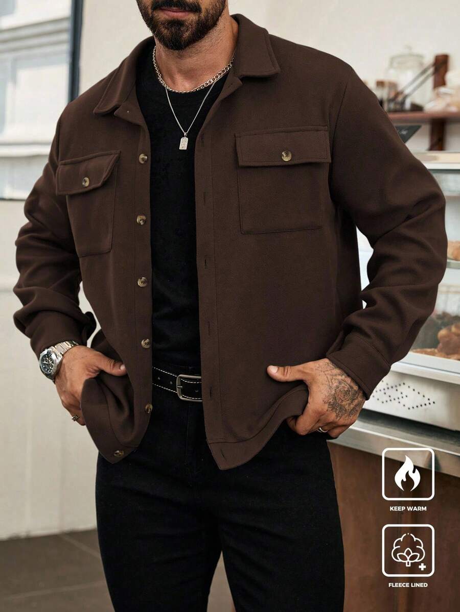 Manfinity Homme Men's Long Sleeve Short Casual Knitted Overcoat, Fall Winter, Old Money Style - Coffee Brown - View 1