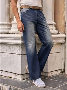 Manfinity VCAY Jeans de mezclilla azul desgastado con efecto de bigote de gato para hombre - Azul - Ver 6