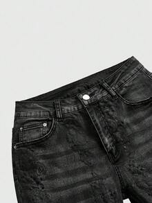 ROMWE Grunge Punk Jeans acampanados de talla grande con estampado vintage lavado - Negro - Ver 3