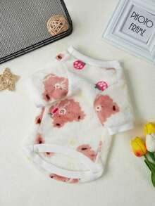 PETSIN 1 Pc Flannel Pet With Strawberry Bear Print, Beige - Multicolor - View 5
