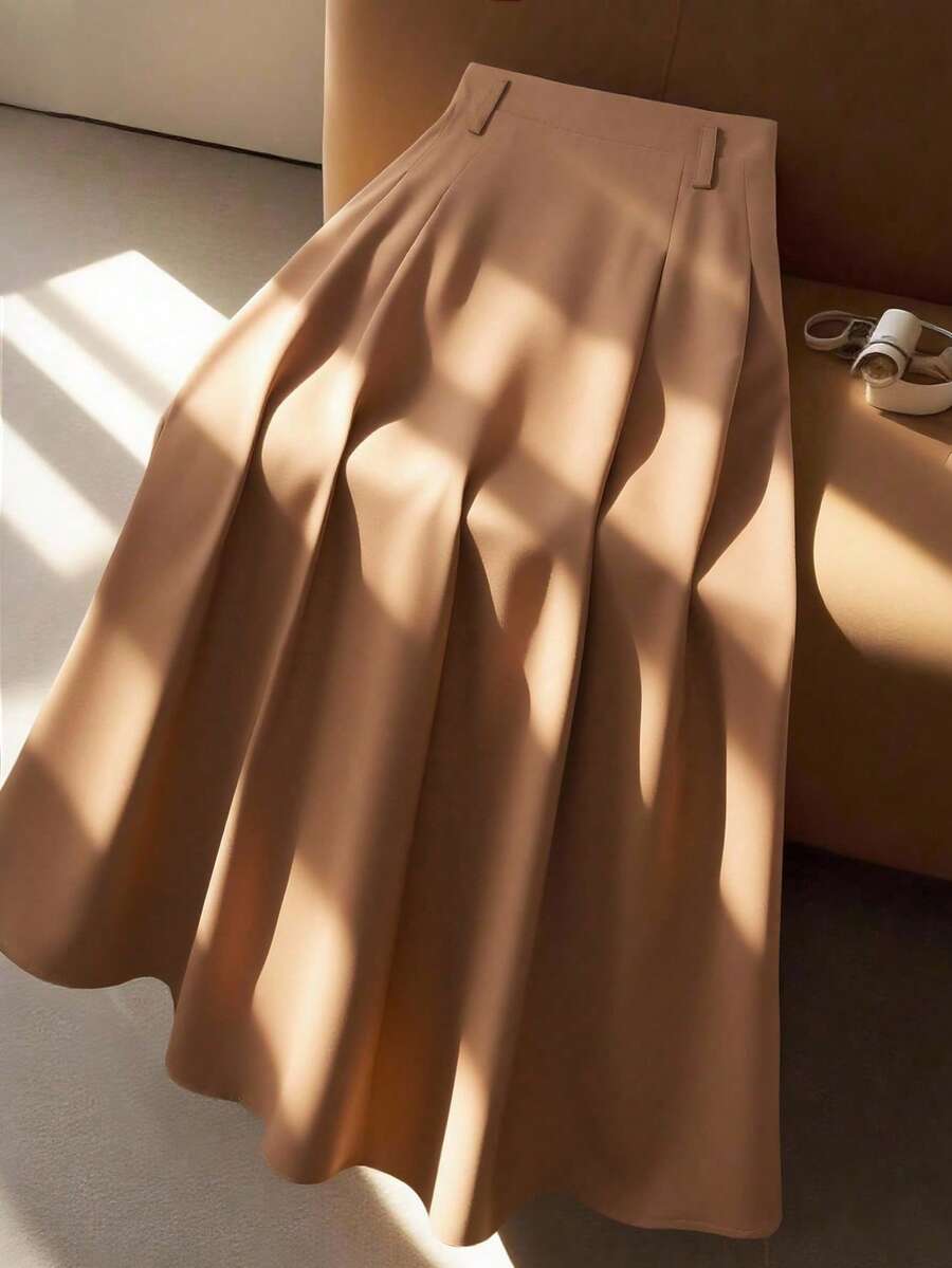 GlowEve CURVE 大码女士高级A字裙，高腰，商务通勤 - 棕色 - 查看 1