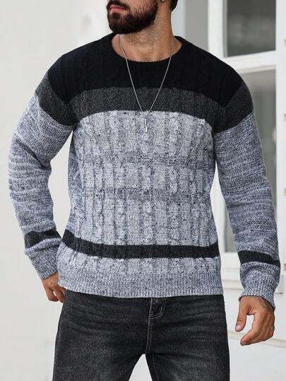 Manfinity Homme Men's Crew Neck Long Sleeve Knit Pullover Sweater For Casual Wear, Home, Work Commute, Gift For Boyfriend/Family, Autumn/Winter Christmas, Fall