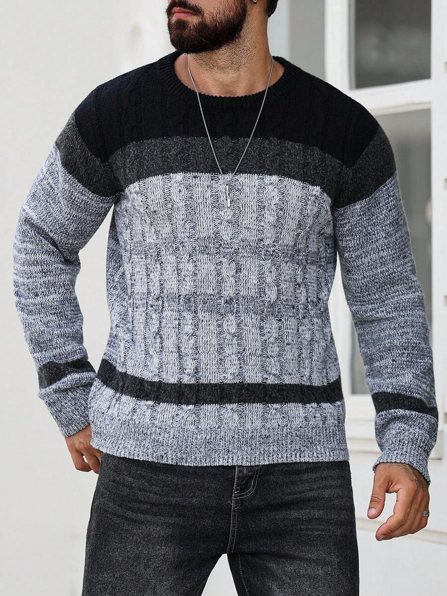 Manfinity Homme Áo len chui đầu cổ tròn tay dài dành cho nam, mặc thường ngày, mặc ở nhà, đi làm, làm quà tặng cho bạn trai/gia đình, mặc vào mùa thu/đông, Giáng sinh, mùa thu - Nhiều màu - Xem 1