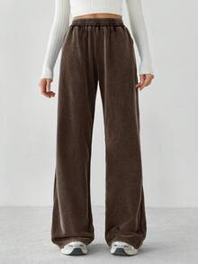 SHEIN Tall Quần thể thao rộng rãi cạp chun màu trơn cho nữ - màu nâu - Xem 6