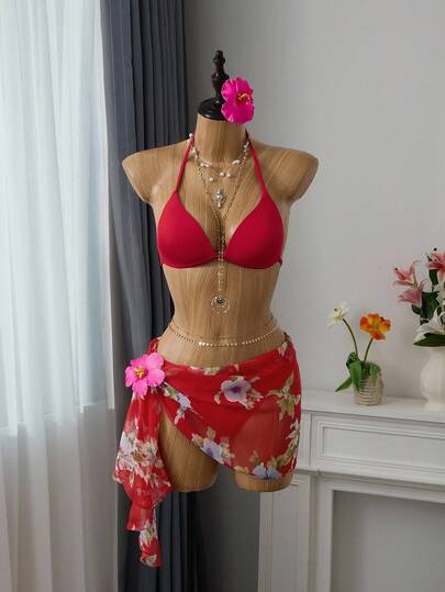 Bellisia 2pcs Women's Summer Beach Solid Color Halter Tie Sexy Bikini Swimsuit Set, Underwired