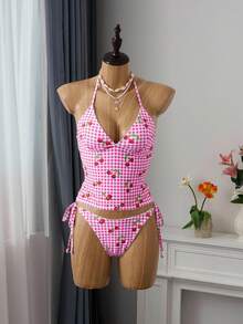 SHEIN Swim Sweet Cherry Plaid Bikini Set For Summer Beach Vacation - Multicolor - View 11