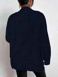 EURMUSE 秋冬款休闲纯色双口袋开衫 - 藏蓝色 - 查看 2