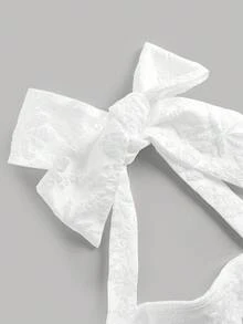 Girlism Tween Girls White Jacquard Halter Bow Elegant Dress - White - View 3