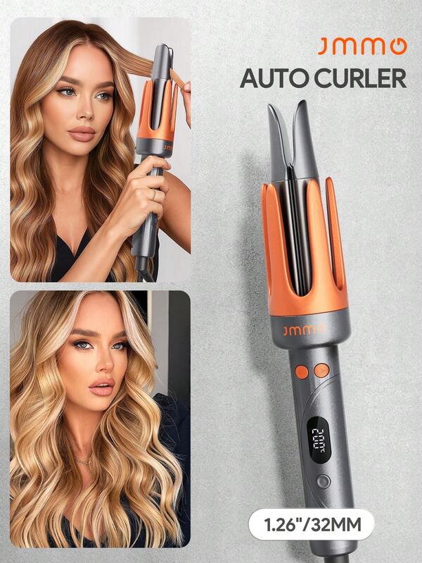 JMMO Arricciacapelli One-Touch istantaneo, ferro arricciacapelli elettrico automatico, grandi ricci a onde da 32 mm, 4 temperature regolabili, riscaldamento rapido e rotazione bidirezionale, spegnimento automatico, anti-scottatura, per capelli ricci, adatto per acconciature, laurea, compleanni, vacanze estive, autunnali, donne, trucco, cosmetici, matrimoni, feste, spiaggia, viaggi, campeggio, all'aperto, scuola, facile da usare, spina EU