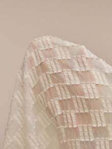 ATUI Studio 女式格子提花衬衫，灯笼袖设计，白色百搭秋季衬衫 - 白色 - 查看 6