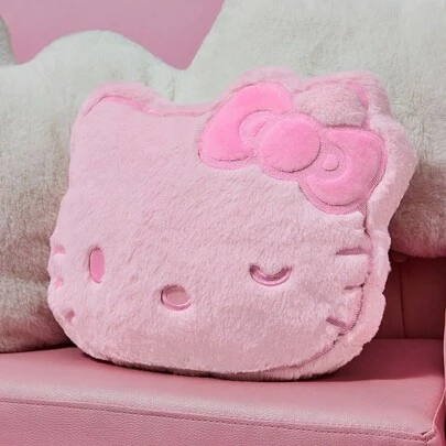 HELLO KITTY AND FRIENDS | SHEIN Pink Kitty Bow Embroidered Design Throw Pillow