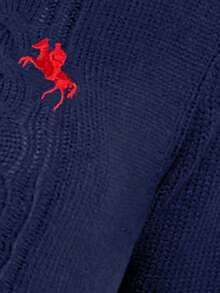 SHEIN EZwear 女式海军蓝V领长袖修身休闲毛衣，秋季 - 藏蓝色 - 查看 7