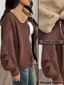SHEIN PETITE Áo khoác cổ điển thường ngày dành cho nữ, Thu/Đông - màu nâu - Xem 1