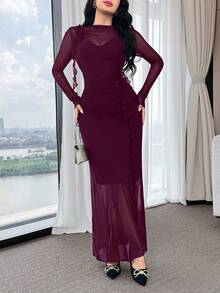 Feyla Elegant Women's Dress With 3D Ruffle Hem - Red Violet - View 5
