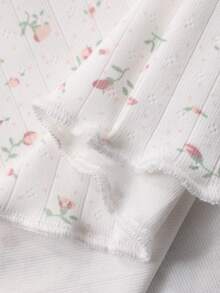 Livesso Set pigiama casual da donna in tessuto lavorato a maglia bianco, manica lunga, collo tondo, con bordo a lattuga e stampa floreale ditsy, abbigliamento invernale