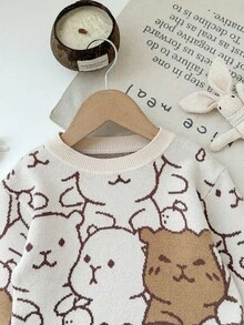 SHEIN Babygirl Cute Casual Cartoon Pattern Long Sleeve Sweater, Autumn/Winter Fall - Multicolor - View 3