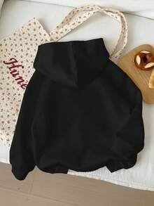 SHEIN Leap Crew Áo nỉ in hình họa tiết sao biển và hoa dâm bụt màu xanh dương, phong cách vintage dành cho bé gái tuổi teen, dày dặn, ấm áp, thích hợp cho mùa thu/đông, mang đến cảm giác nghỉ dưỡng, Miami, thư giãn, mùa thu, thoải mái, nhiều lớp, thời trang, trang phục thường ngày, áo nỉ in hình, mùa thu. - màu đen - Xem 2