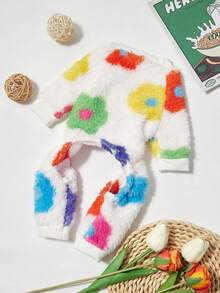 PETSIN 1pc Pet Cat & Dog Universal White Faux Fleece Floral Print Fashionable Jumpsuit For Pets - Multicolor - View 1