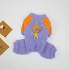 PETSIN Cuddly Thick Pet Jumpsuit – Cute Four-Legged Fleece Pajamas For Small Dogs & Cats, Cozy Autumn/Winter Outfit For Play And Relaxation - Purple - View 5