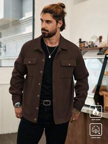 Manfinity Homme Men's Long Sleeve Short Casual Knitted Overcoat, Fall Winter, Old Money Style - Coffee Brown - View 4