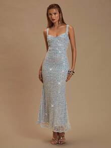 Glamine 女式亮片装饰吊带背心迷你连衣裙 - 淺藍色 - 查看 6