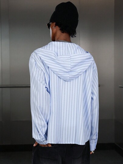 Street Life Men's Long Sleeve Single-Breasted Casual Striped Hoodie, For Fall