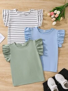Tween Girls Casual Versatile Cap Sleeve T-Shirt, Summer - Multicolor - View 1