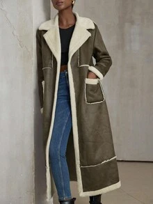 Aveloria Modichic Women's Casual Fashion Street Faux Fur Lined Long Coat With Belt, Autumn/Winter - Army Green - View 6